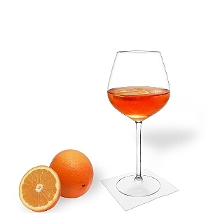 Aperol Spritz you serve in champagne or wine glasses with an orange slice.