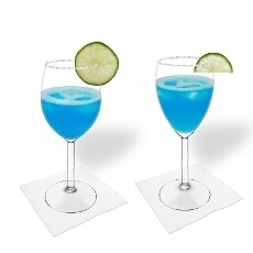 Blue margarita in a white wine glass and red wine glass