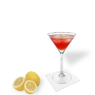 Cosmopolitan served in a Martini glass, the most common way of presenting that delicious vodka drink.