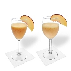 Peach margarita in a white wine glass and red wine glass