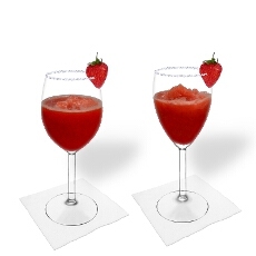 Frozen Strawberry Margarita in a white and red wine glass