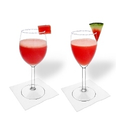 Frozen Watermelon Margarita in a white and red wine glass