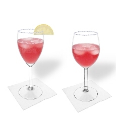Pomegranate Margarita in a white and red wine glass