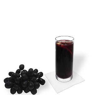 Sangria served in a long-drink glass, the most common way of presenting that fruity wine drink from Spain.