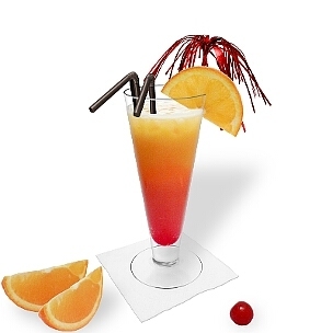 Tequila sunrise served in a long-drink glass, another stylish option for Tequila Sunrise.