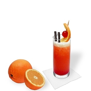 All kind of long drink glasses are ideal for Tequila Sunrise.
