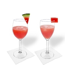 Watermelon Margarita in a white and red wine glass